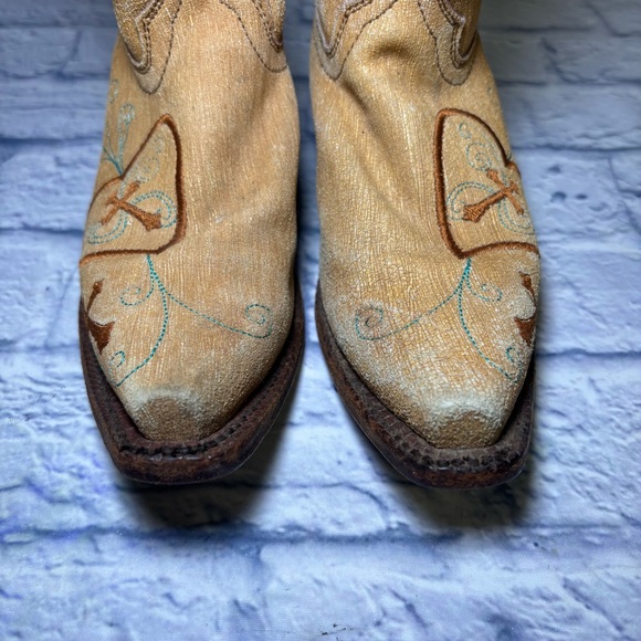 Corral Teens Western Boots Cowgirl Shoes Womens Size 4 Tan Leather Hearts - Picture 4 of 11